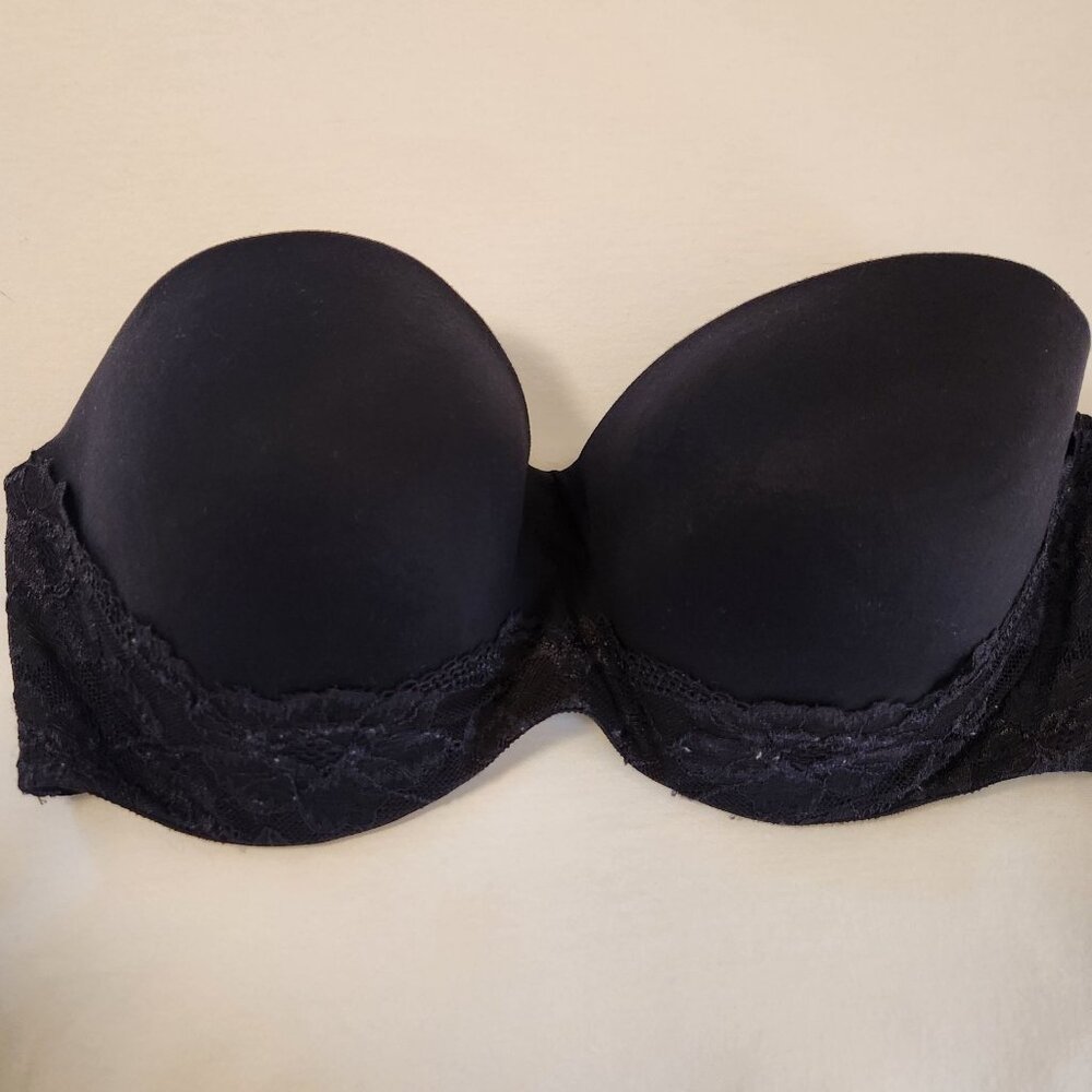 Body By Victoria Strapless Bra 38DD Black Lace Design Padded Cups #RN70817